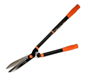 Zdjęcie produktu dla Nożyce do żywopłotu ręczne Polax 550 mm – ostrza 210 mm ze stali 55HRC, lekkie i precyzyjne, ergonomiczne uchwyty do cięcia krzewów i trawy