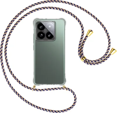 Produktbild von Handykette Backcover-Schutzhülle mit Band (Metall goldfarben) für Xiaomi 14T Pro 5G - blau+beige