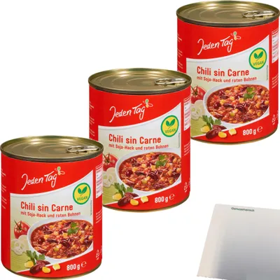 Produktbild von Jeden Tag Chili sin Carne Fertiggericht 3er Pack (3x800g Dose) + usy Block