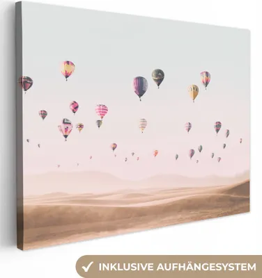 Produktbild von MuchoWow® - Leinwandbilder - Heißluftballon - Wüste - Himmel - Landschaft - Natur, Wandbild, Wanddeko Bilder Wohnzimmer, 80x60 cm