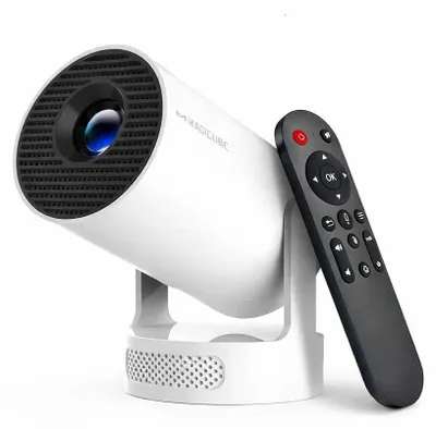Image de Projecteur HY300Pro+ - Compatible 8K, résolution HD 720p - Smart TV Android 14 - Wifi 6, Bluetooth 5.4 - 8000 lumens - Correction automatique de la distorsion - Contrôle vocal - Prise secteur blanche (UE)
