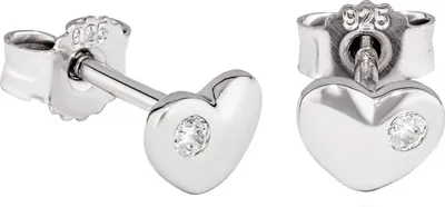 Produktbild von Paar Herz Ohrstecker 925 Silber hochglanz 4x5mm Zirkonia weiß Damen Ohrringe