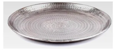 Produktbild von Orientalisches Aluminiumtablett Imera 30cm | Marokkanisches Teetablett in Silber | Orientalisches Dekorationsobjekt für den Tisch