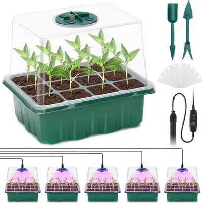 Productafbeelding van Famanu kweekbox met verhoogd deksel - Kweekset met plantlampen en 10 labels