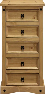 Produktbild von Möbilia Hoch-Kommode | mit 5 Schubladen | Kiefer-Holz | B 53 x T 39 x H 109 cm | 19020065 | natur gewachst | Serie KOMMODE
