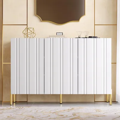 Produktbild von Merax Sideboard mit 3 Türen und verstellbare Böden, Schuhschrank 2-in-1 Kommode mit goldene Metallfüße, Aufbewahrungsschrank Flur Wohnzimmer, Weiß