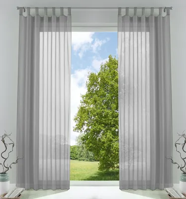 Produktbild von 2er-Pack Gardinen Transparent Vorhang Set Wohnzimmer Voile Schlaufenschal mit Bleibandabschluß HxB  245x140 cm Grau 61000CN