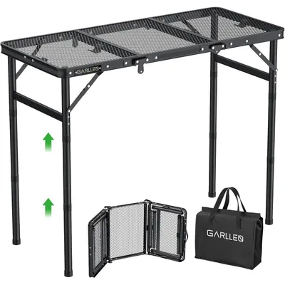 Obrázok produktu pre Sklopný stolík, 87 x 40 cm, s 3-stupňovým nastavením výšky (26/48/70 cm), vyrobený z ľahkého hliníka, ľahko prenosný