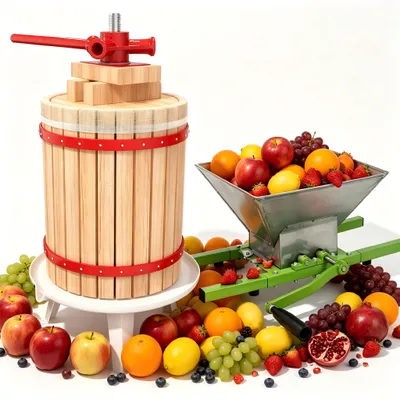 Productafbeelding van YARDIN Complete set: 18 liter fruit- en sap pers + 7 liter fruit- en bessenmolen, handmatig, inclusief persdoek, geschikt voor huishoudelijk gebruik, tuinieren en hobbywijnmakers