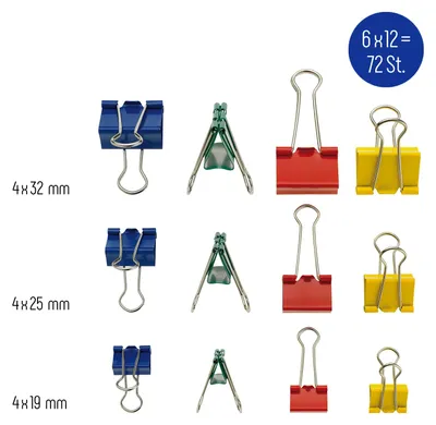 Produktbild von 72x Büroklammer Heftklammer Binder Clips Dokumenten Clip Papier Klammer bunt
