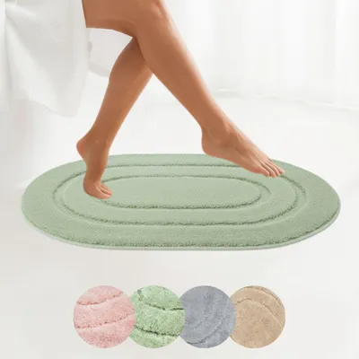 Produktbild von Badematte - Grün - 50x80 cm - Oval - Rutschfest - SOFT - Maschinenwaschbar - Schnell Trocknend