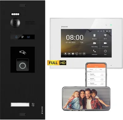 Produktbild von BALTER EVO HD Schwarz RFID/Fingerprint 1x7" WiFi Weiß Video Türsprechanlage Set 1 Familienhaus