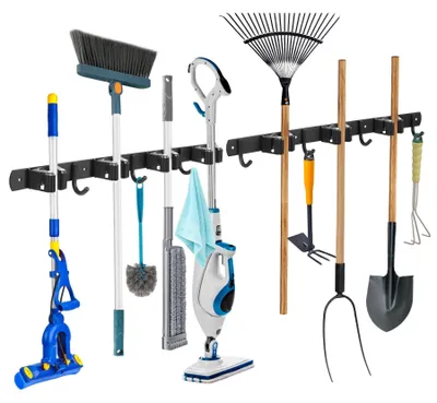 Image de Support mural pour balai et porte-outils, lot de 2, en acier inoxydable