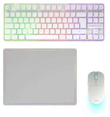 Immagine prodotto di Mars Gaming MCPWTKLWFR, Wireless, Wireless RF + USB, Tastiera a membrana, Layout AZERTY, LED RGB, Colore: Bianco