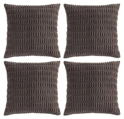 Produktbild von 4er-Set Kissenbezüge, 50 x 50 cm, dunkelbraun, einfarbig, flauschiger Cord, dekorativer Kissenbezug, Sofakissen