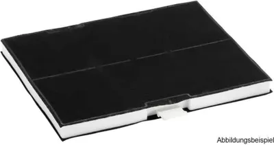 A black carbon filter with white foam edges, shown from a diagonal angle.