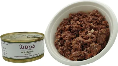 Produktbild von Boos Wildfleisch Menü 300g frei von jeglichen Farb-, Aroma- bzw. Konservierungsstoffen
