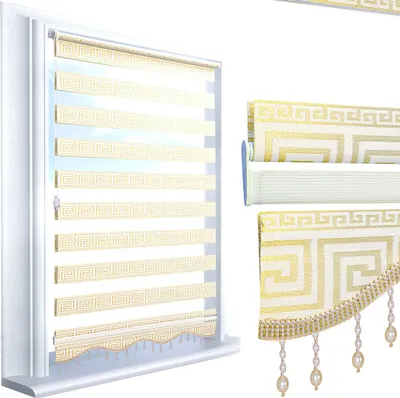 Produktbild von Doppelrollo ohne Bohren Klemmfix Rollos Fensterrollo Medusa Weiß Silber Duorollo  Gold Beige-110 x 200 cm
