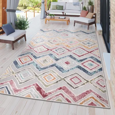 Produktbild von TT Home In-& Outdoorteppich Wetterfest Terrasse 3D Design Geometrisches Boho Design Größe 80x150 cm