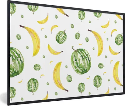 Produktbild von MuchoWow® Gerahmtes Poster Bananen - Melonen - Schablonen 30x20 cm - Poster mit Schwarzem Bilderrahmen Wandposter Rahmen Foto Bilder - Kunstdruck - Bild-Poster