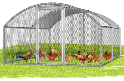 Image de Poulailler d'extérieur Peviasot, dimensions 3 x 4 x 2 m, surface de 12 m², toit en arc, structure en acier galvanisé de 25 mm, grillage en fil de fer vert et bâche en PE blanc avec protection UV, idéal pour les volailles