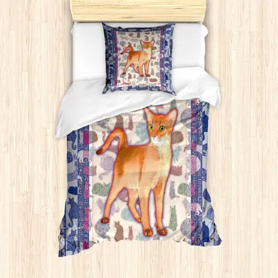 Produktbild von ABAKUHAUS Tier Mantele, Katzen Zusammensetzung, Milbensicher Allergiker geeignet mit Kissenbezügen, 135 cm x 200 cm - 80 x 80 cm, Mehrfarbig