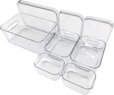 Produktbild von Famanu Organizer Boxen Set 8-teilig - Stapelbar mit Deckeln und Etiketten