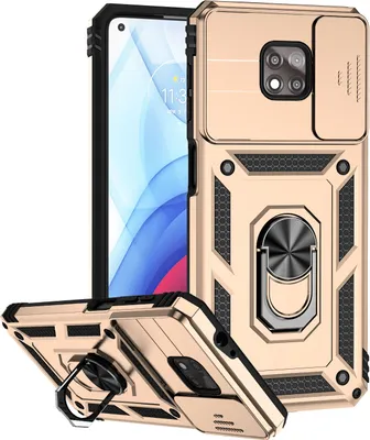 Produktbild von Moto G Power 2021 Hülle mit Schiebe Kamera Schutz und Ringhalter Ständer Robust Rüstung Schutzhülle für Motorola Moto G Power 2021 Gold