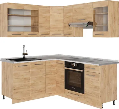 Produktbild von Eckküche Vicco Fame-Line Goldkraft Eiche 190 x 60 cm , AP Marmor, Model 56808