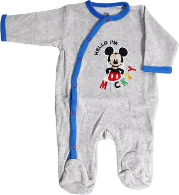 Produktbild von Disney Mickey Maus Baby Velours langarm Strampler Einteiler – Grau / 86