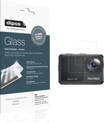 Produktbild von 2x Schutzfolie für Akaso Brave 7 - Anti-Shock 9H Folie dipos Glass Kunststoffglas