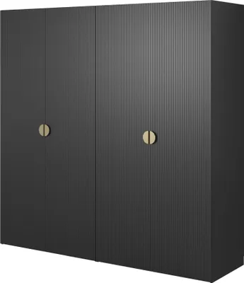 Produktbild von Selsey Moonir - Kleiderschrank 4-türig mit Kleiderstange und Schubladen, 200 cm, schwarz