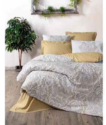 Produktbild von Bettwäsche-Set: Kopfbekleidung für Bettdecke 140 x 200 cm und Kissenbezug 60 x 60 cm, 100% verstärkte Baumwolle, Senfgelb