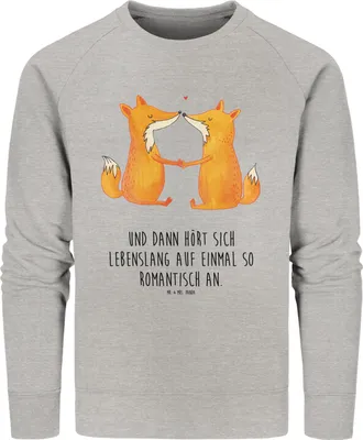 Produktbild von Mr. & Mrs. Panda Bio Baumwoll Pullover Füchse Liebe Größe M - Heather Grey - Geschenk, Freundin, Fuchs, Freund, Sweater, Sweatshirt, Pulli