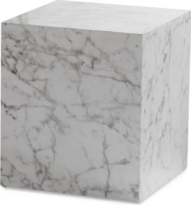 Produktbild von WOHNLING Couchtisch MONOBLOC 40x40x45 cm Weiß Hochglanz mit Marmor Optik Wohnzimmertisch Cube Quadratisch Sofatisch Lounge Beistelltisch Würfel-Form