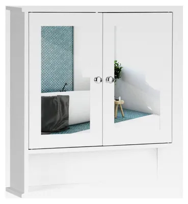 Produktbild von Spiegelschrank für das Bad mit Ablage, hängend, mit Spiegel, aus Holz, 56 x 13 x 58 cm, Weiß