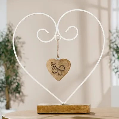 Produktbild von GILDE Standrelief, Herz, "Du & Ich", Spruch, Mangoholz, Metall, naturfarben, weiß, , L. 6 cm, B. 27 cm, H. 29,5 cm 52579