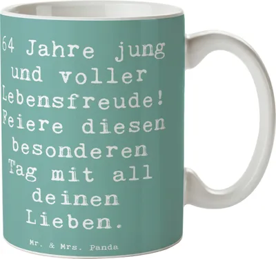 Produktbild von Mr. & Mrs. Panda Tasse Spruch 64. Geburtstag Freude - Meeresbrise - Geschenk, Lebensfreude, mit Motiv, besonderer Tag, glücklicher, Geburtstagspersonalisiert, Jubiläum