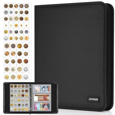 Image de Omgoods - Album pour collectionner 400 pièces de monnaie, avec 15 compartiments pour billets de banque