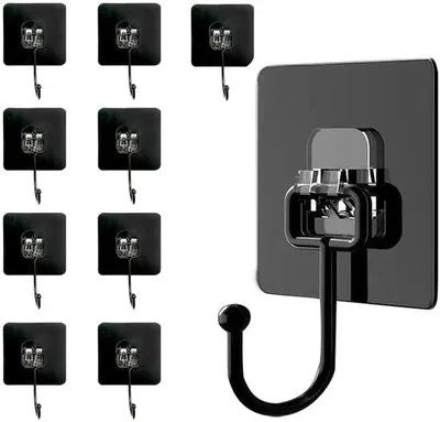 Image de Unyqoos® : Crochets adhésifs noirs – Capacité de charge jusqu'à 50 kg, étanches, crochets adhésifs robustes pour la salle de bain, la cuisine et les charges lourdes, sans perçage