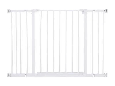 Zdjęcie produktu dla Bramka ochronna PawHut, bramka na schody bez wiercenia dla zwierząt, bramka dla psa, mocowanie zaciskowe, metalowa, biała, 76-107 x 76 cm