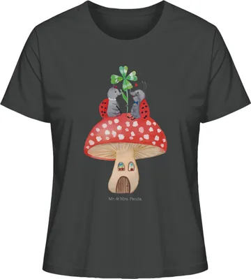 Produktbild von Mr. & Mrs. Panda Oberteil Damen Marienkäfer Fliegenpilz Größe M - Anthrazit - Geschenk, Fleigenpilzhaus, Kurzarmshirt, Haus, T-Shirt Kurzarm, Wohnung, Lustige Sprüche
