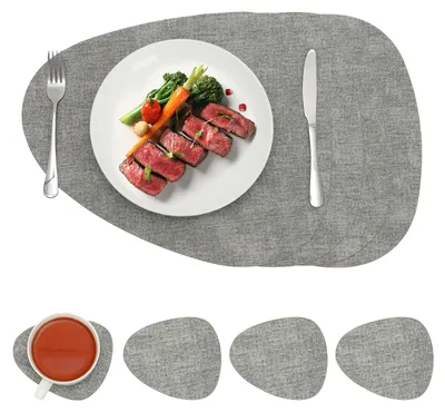 Platzset und Untersetzer Set 4er, wasserdicht, hellgrau, PVC