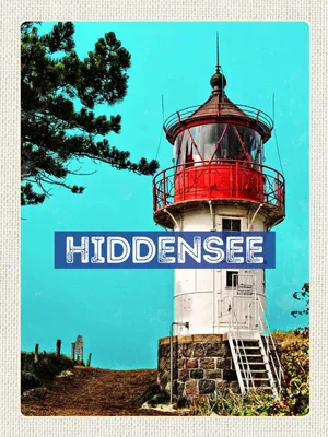 Produktbild von vianmo Holzschild 40x30 cm Hiddensee Leuchtturm Strand Meer Bildmotiv Reisemotiv Europa