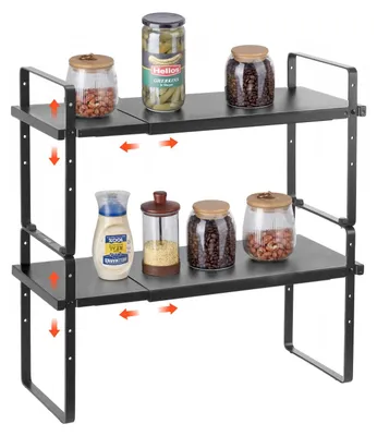 Produktbild von VEVOR Abnehmbarer Gewürzregal-Organizer für Schränke, 4-fach stapelbarer Gewürz-Organizer, Gewürzgläser Küchenspeicher für Arbeitsplatte Küchenschrank, 15,8x10,7 Zoll, Schwarz-2 Ebenen