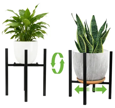 Produktbild von Pflanzenständer, Blumenständer aus Metall, schwarz, verstellbar 24-38 cm Durchmesser, 38 cm hoch, Blumenhocker, Pflanzenständer, Blumentopfständer, Blumentopffüße für Blumentöpfe im Innen- und Außenbereich.
