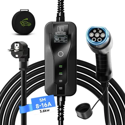 Imagen del producto de Cable de carga para coche eléctrico, 5 metros, con conector Tipo 2, 3.6 kW, 16 amperios