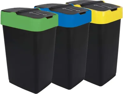 Produktbild von Famanu Abfalleimer Set von 3 - 18 Liter - Kunststoff - Schwarz mit Farben