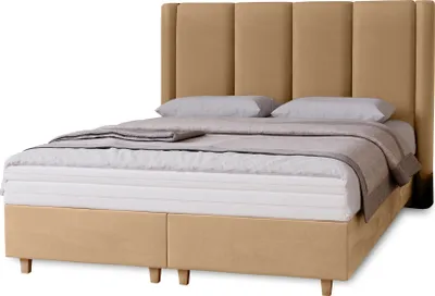 Produktbild von Boxbett Bella, 140x200, Farbe: Creme, Velourstoff, Doppelbett mit Matratze