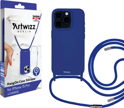 Produktbild von ARTWIZZ HangOn Case Silicone +CHARGE für iPhone 15 Pro - Silikon Handykette mit Magnetring Ladefunktion - Kings-Blue / Blau